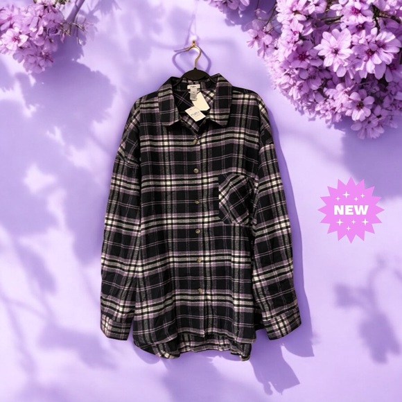 NWT Rue+ Purple/Navy/White Plaid Flannel Shirt - Picture 4 of 15